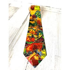 Grace Newburger Vintage Mens Bois D'Amore Artistic Print Silk Necktie Rare